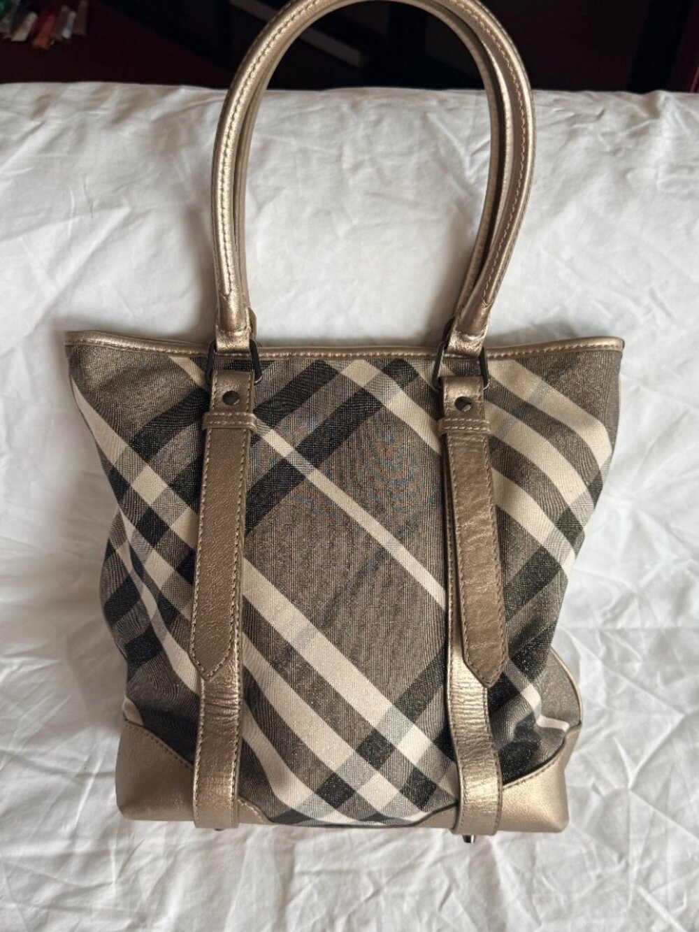 Burberry Metallic Beat Check Shimmer Canvas Tote - Picture 3 of 6